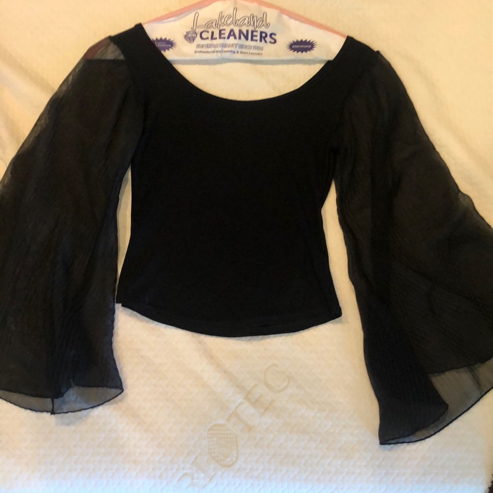 Black long fancy sleeved ladies blouse